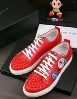 pp chaussures philipp plein luxury sport skull rivets red red